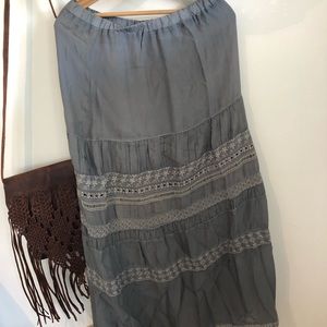 Silk blend boho maxi skirt. Slate gray.